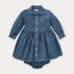 12 month Ralph Lauren Denim Long Sleeve Dress with Embroidered Logo